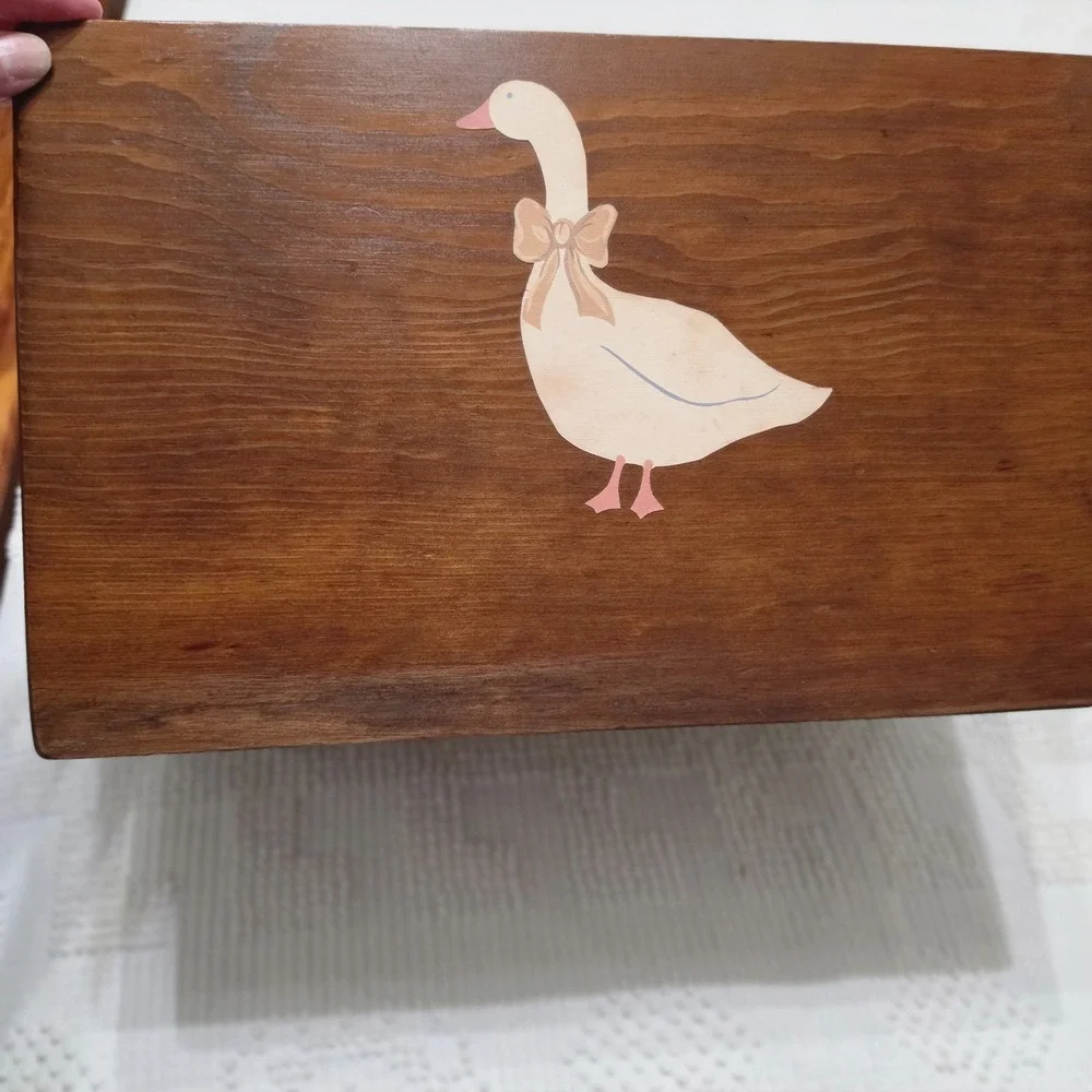 Vintage Double Sided Bread Box Removable Lid Goose Decal Original